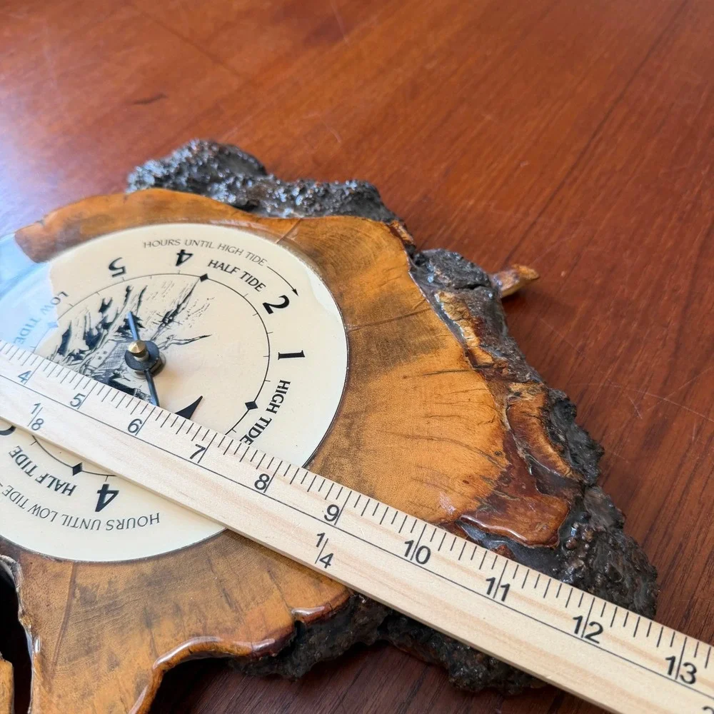Vintage Live Edge Wood Slab Tide Clock Lighthouse Coastal Nautical Alaska Ocean